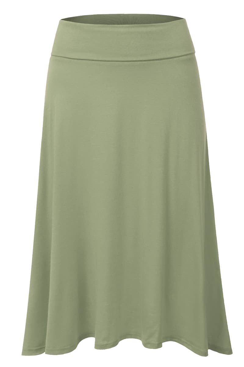 AWBMS204_High Waist Elastic Flared Midi Skirt