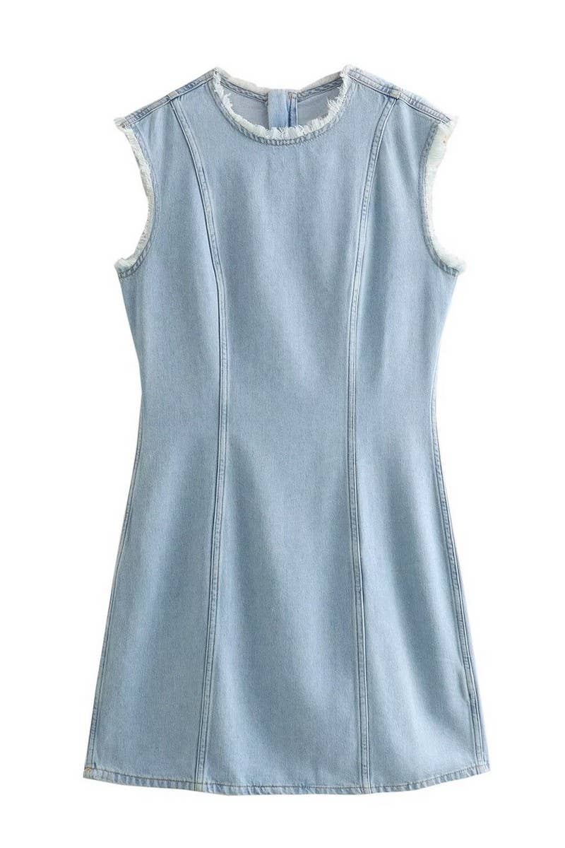 CWDSD5091_DENIM PATCHWORK SLEEVELESS DRESS