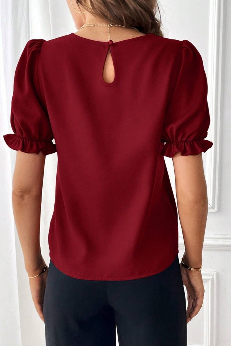CWTBLS1133_SUMMER FASHION CREW-NECK SOLID COLOR SHIRT TOP