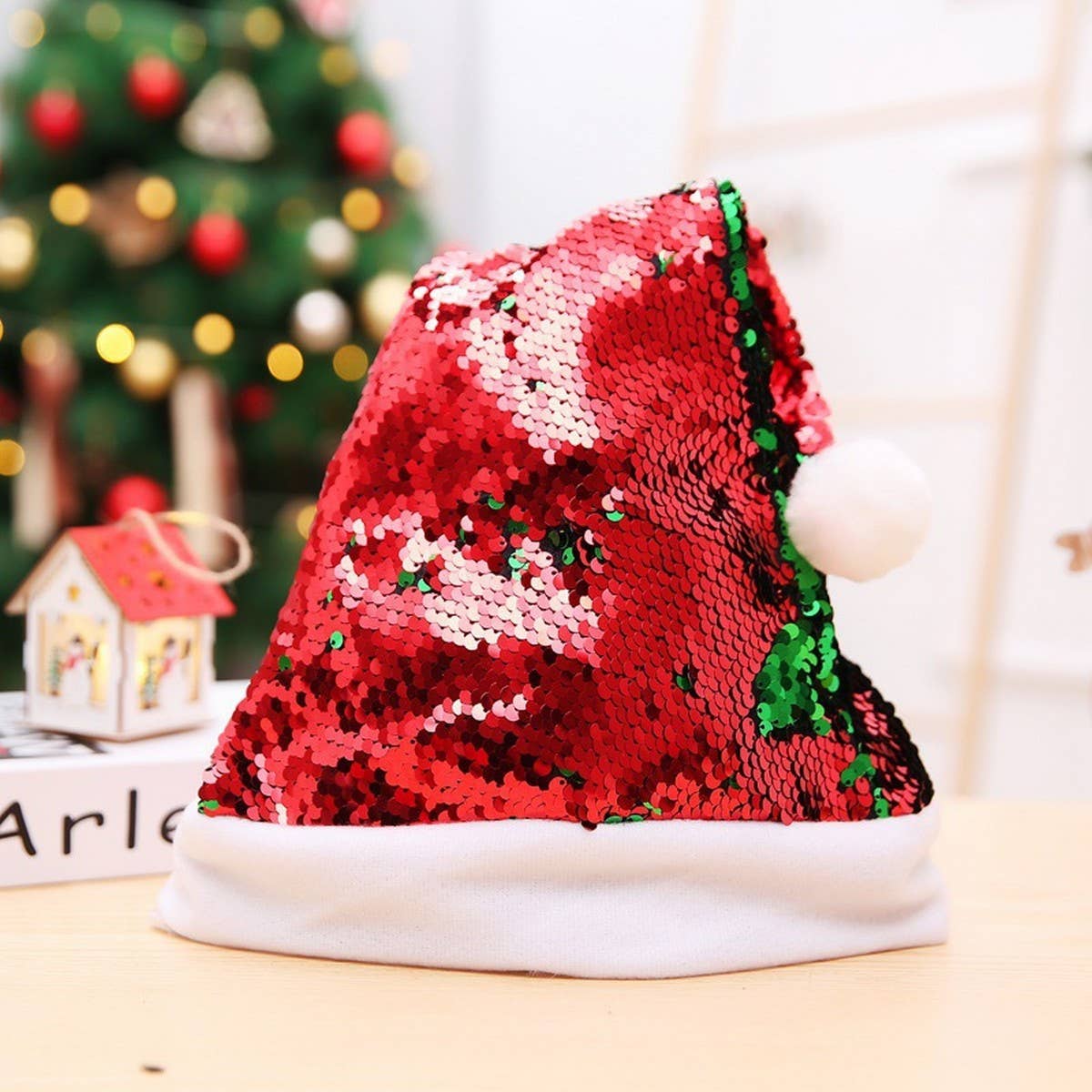 CWAH4083_CHRISTMAS SEQUINED COLORFUL BEADED SANTA HAT