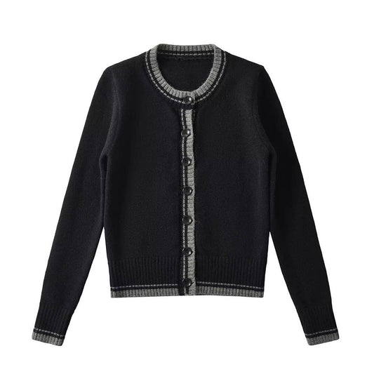 CREW-NECK COLOR MATCHING CONVENTIONAL CARDIGAN