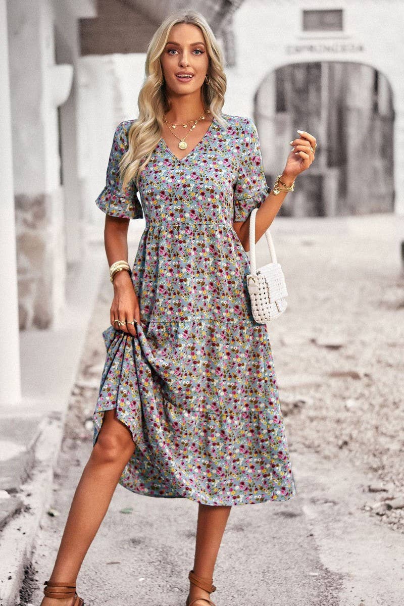 CWDMD6456_V-NECK ELEGANT HIGH WAIST CASUAL DRESS