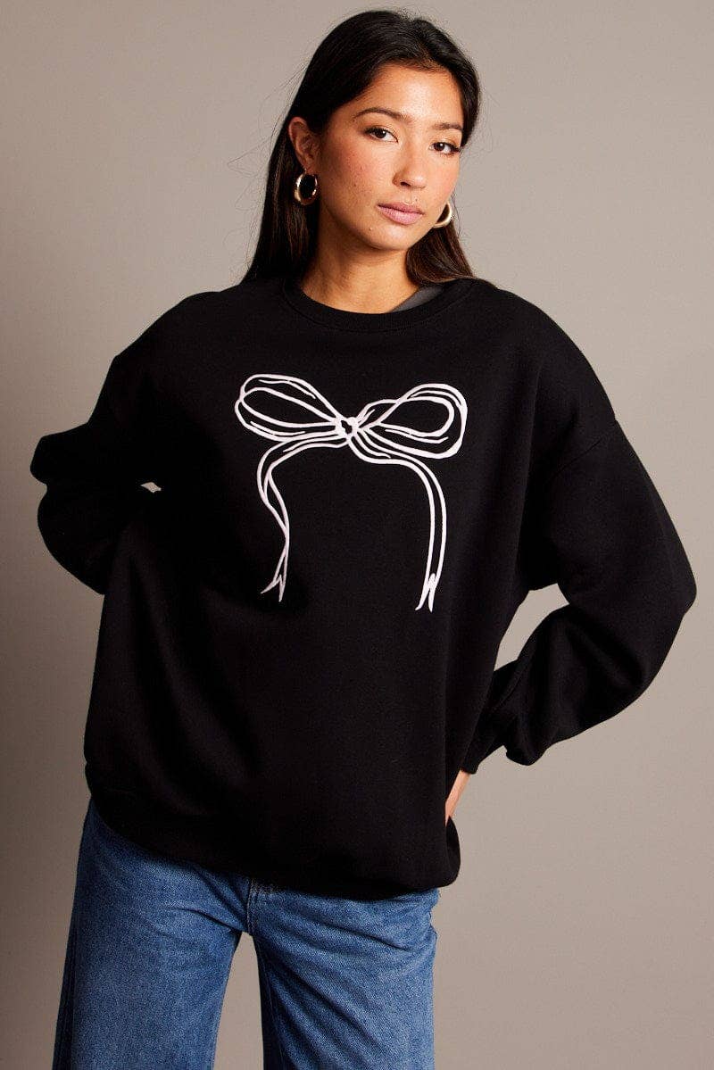 Bow round-neck long-sleeved pullover sweater