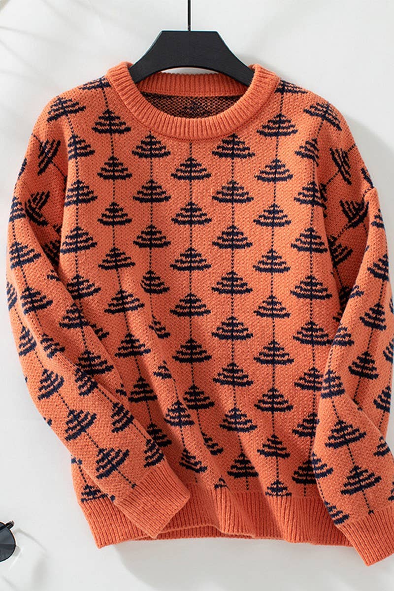 CWOSWL2929_JACQUARD PULLOVER LONG-SLEEVED KNITTED SWEATER