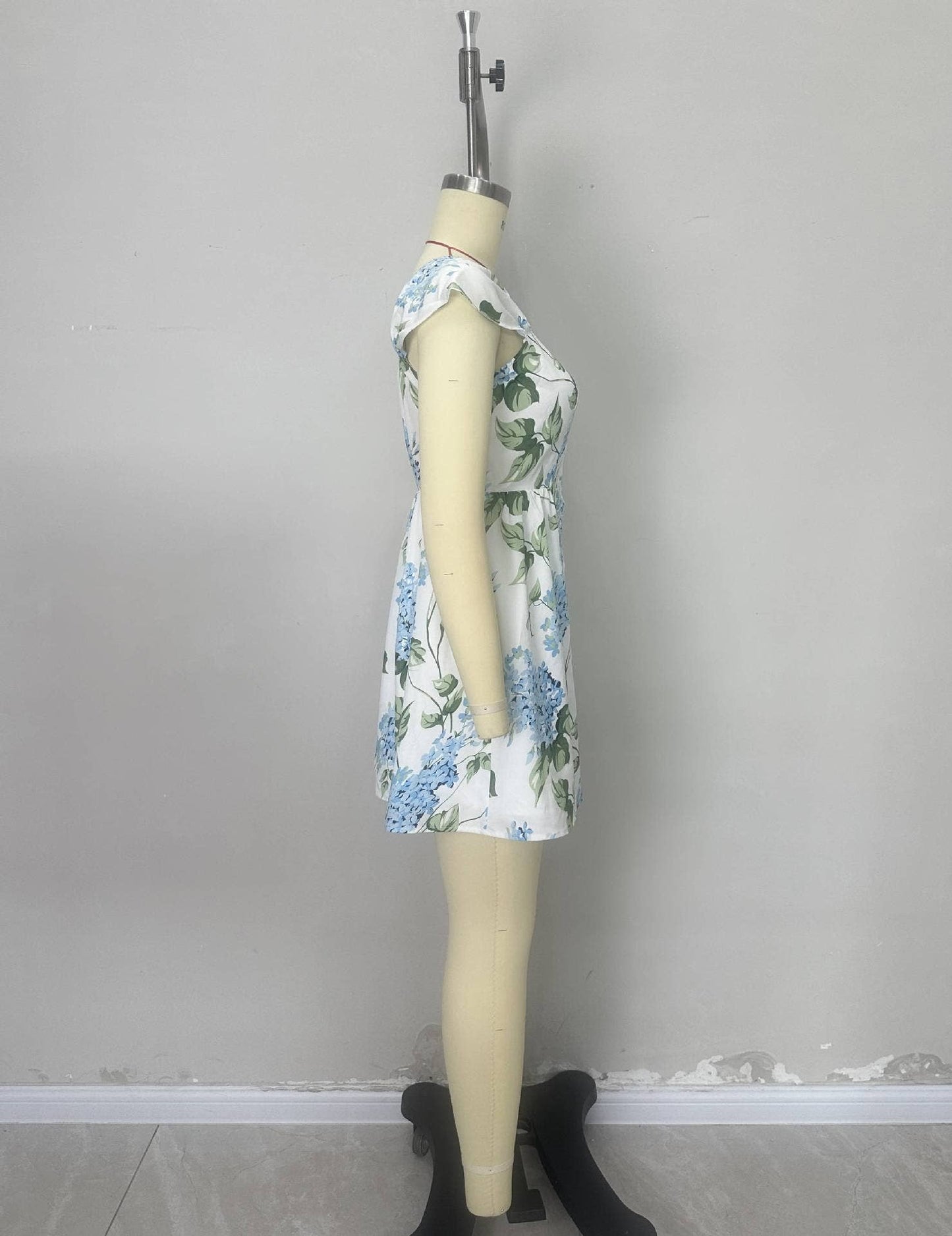 Cinched waist printe lace-up fashion short dress