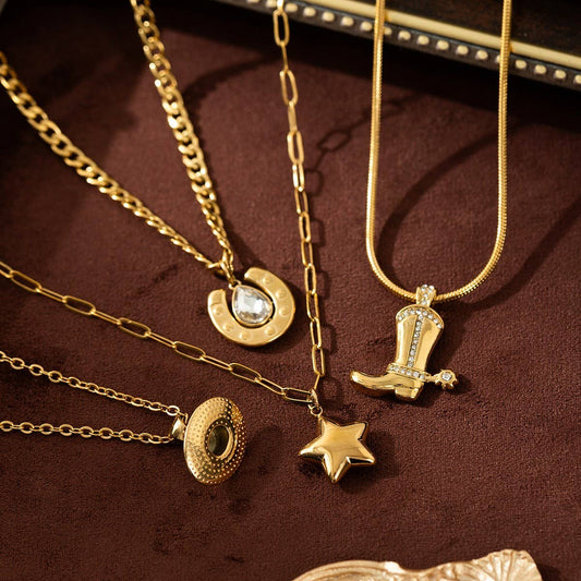 Artistic Retro Cowboy Boot Pendant Necklace_CWMM5714
