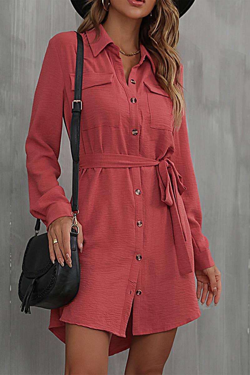 CWTDSL0120_SPRING AND AUTUMN LONG SLEEVE LAPEL SHIRT DRESS