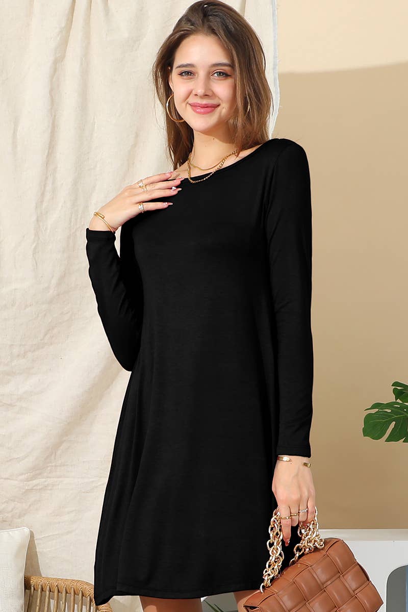 CWDSD10398_LONG SLEEVE WIDE ROUND NECK LOOSE FIT DRESS