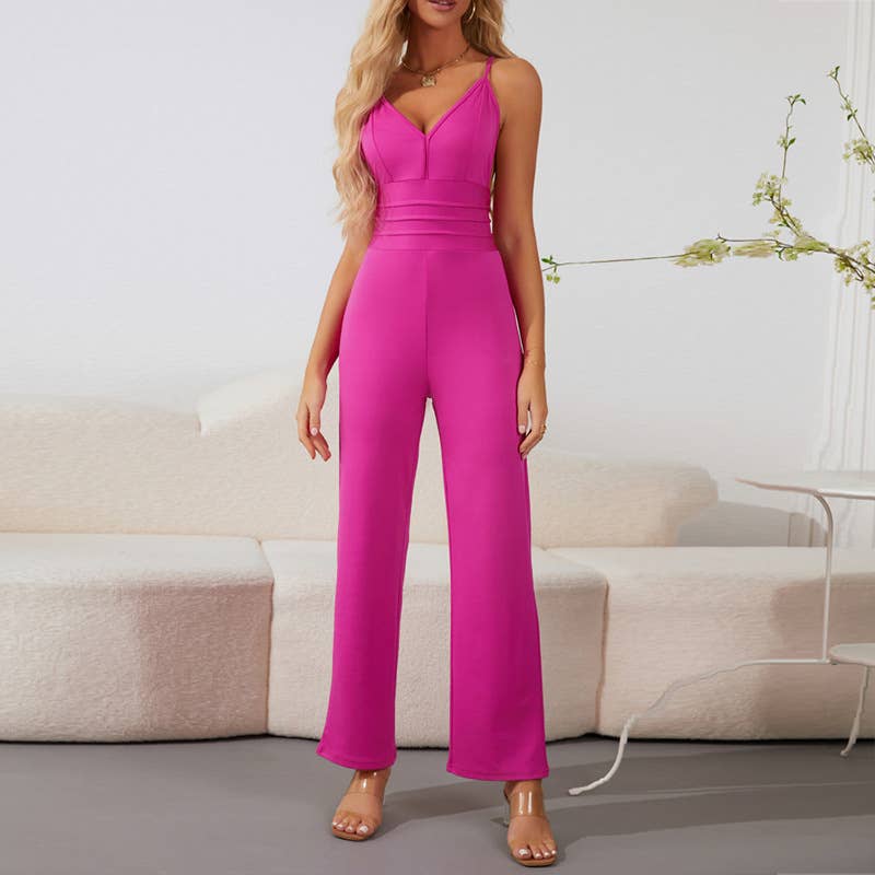 Backless V-Neck Tie Strap Jumpsuit