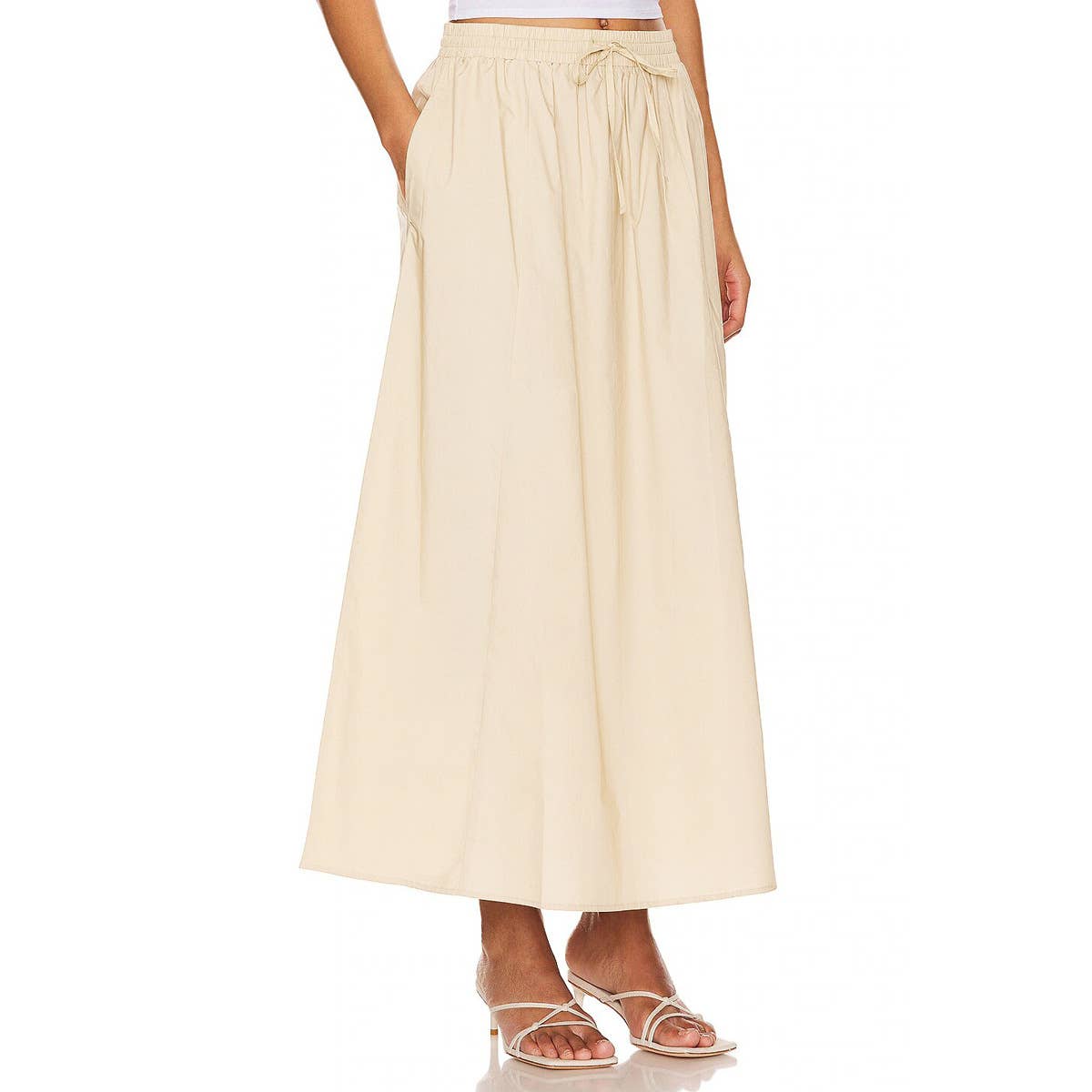 COTTON HIGH-WAISTED SLIT SOLID COLOR DRESS