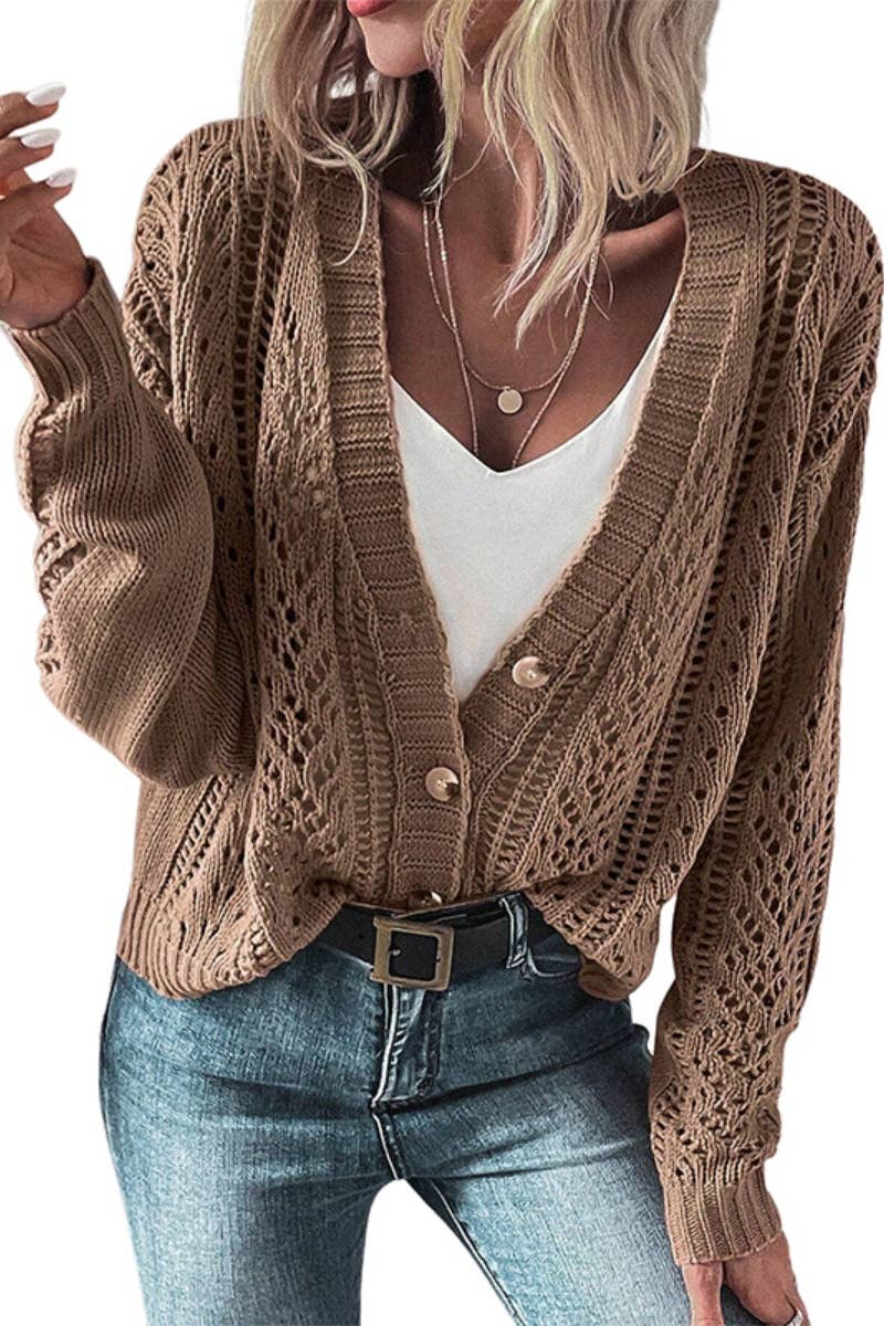 CWOCAL2184_SOLID COLOR SINGLE-BREASTED LONG-SLEEVED CARDIGAN
