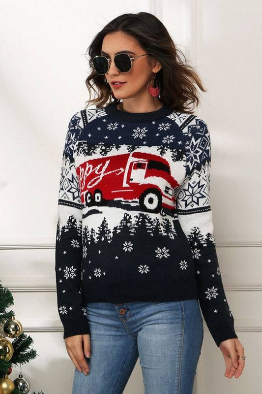 CWOSWL2498_SNOWFLAKE JACQUARD CHRISTMAS LOOSE SWEATER