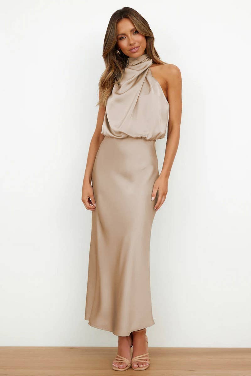 CWDMD6142_SPRING AND SUMMER HIGH-END SATIN SLEEVELESS DRESS