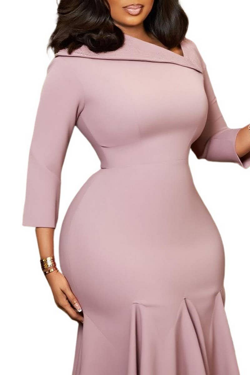 CWDMD01253_2025 PLUS SIZE WOMEN ASYMMETRICAL NECK MIDI DRESS