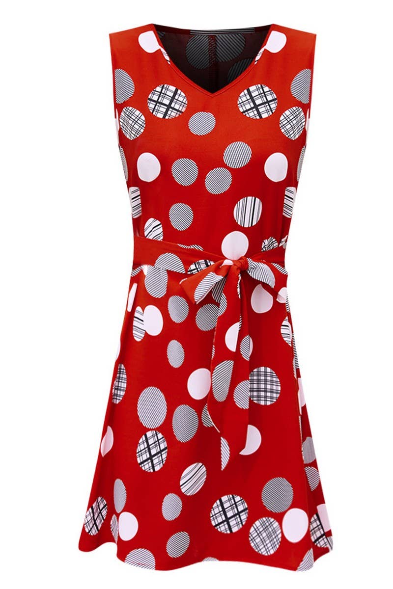 CWDSD4005_PRINT POLKA DOT WAIST SHORT DRESS