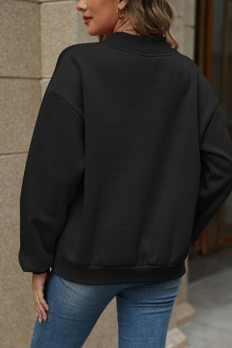 CWTBLL4011_SOLID V-NECK FLEECE LINED LOOSE FIT SWEATSHIRT